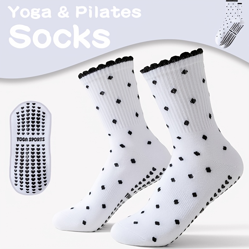 Pilates Yoga Gifts - Women's White Black-Dot Non-Slip Mid-Calf yoga